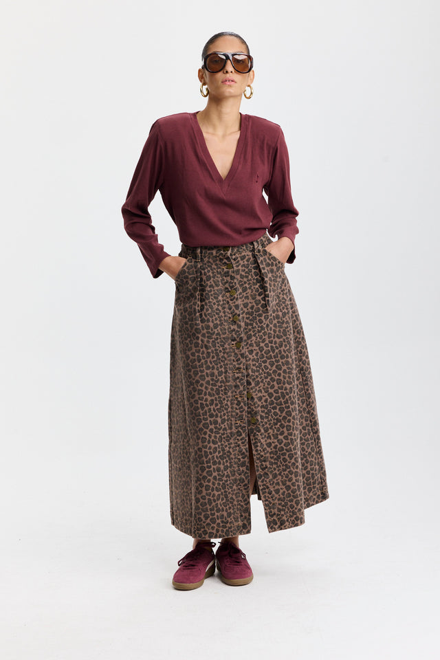 חצאית ג'ינס קמפרי A כפתורים מנומרת