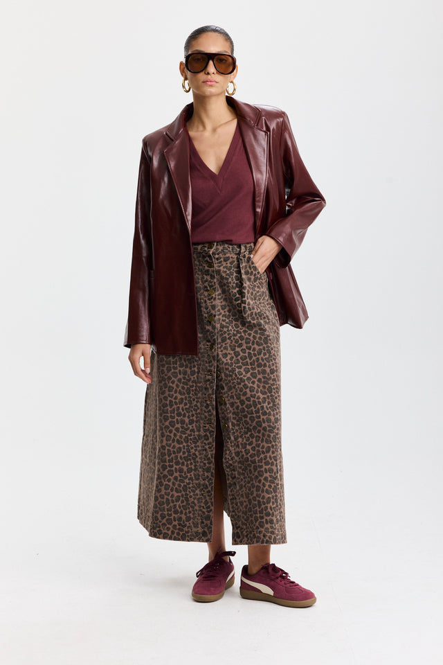 חצאית ג'ינס קמפרי A כפתורים מנומרת