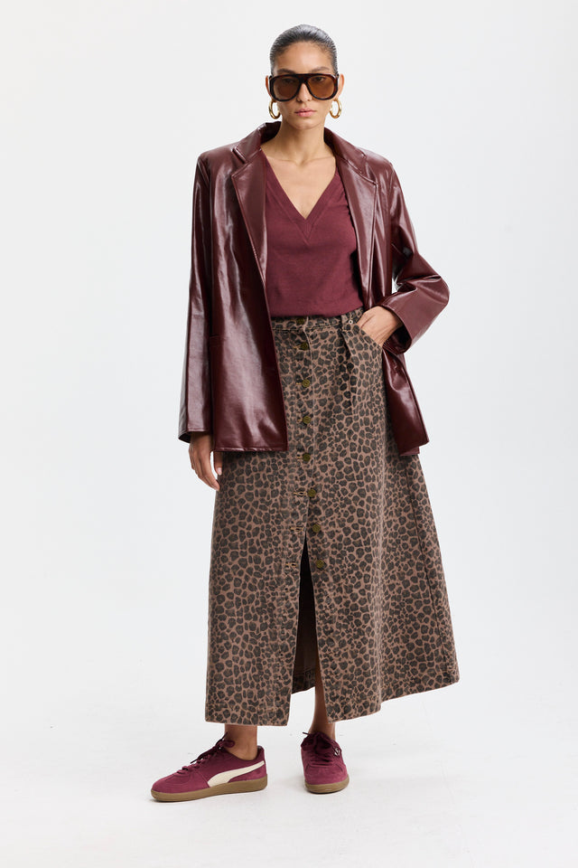 חצאית ג'ינס קמפרי A כפתורים מנומרת