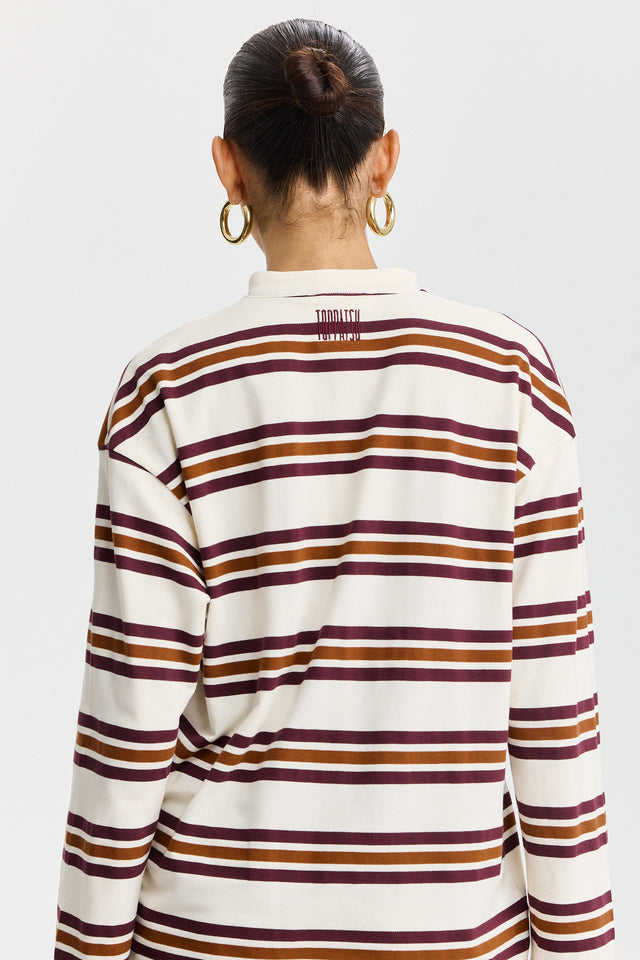 חולצת זיפר ספייסי פסים שרוולים ארוכים חומה