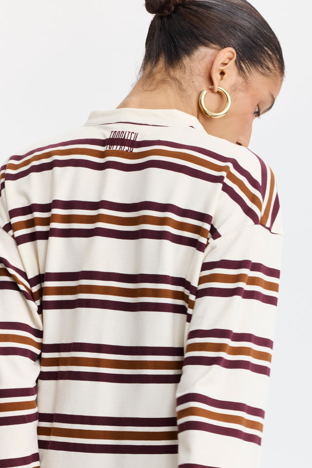 חולצת זיפר ספייסי פסים שרוולים ארוכים חומה