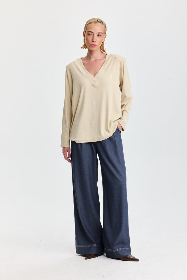 מכנסיים מחוייטים מילקשייק תיפורים קונטרסט כחול עמוק