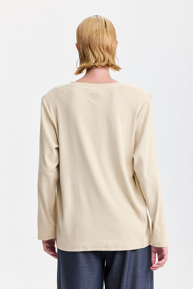 חולצת פנקייק מפתח וי שרוולים ארוכים וכריות נשלפות אבן