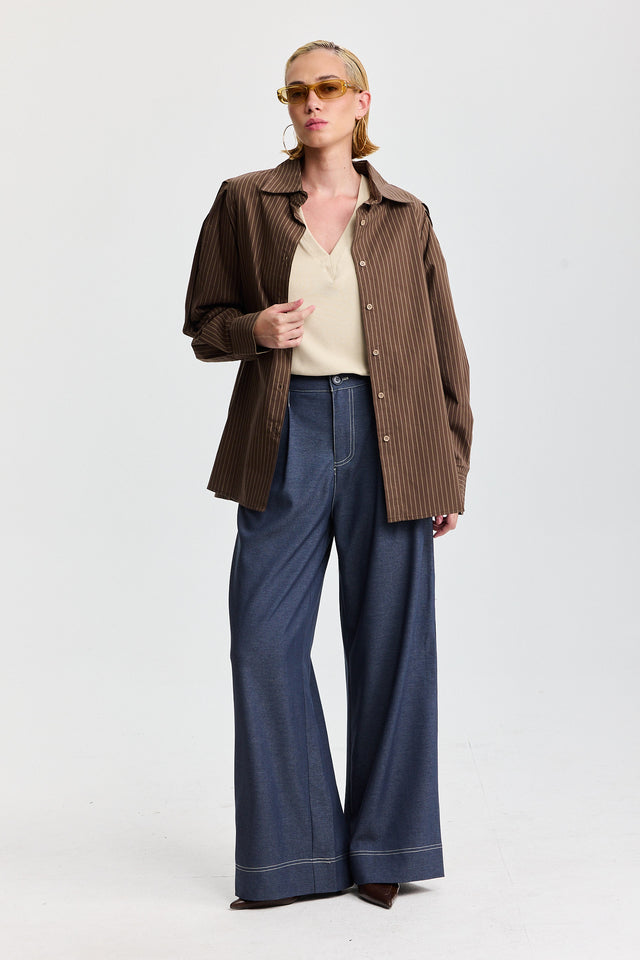 מכנסיים מחוייטים מילקשייק תיפורים קונטרסט כחול עמוק