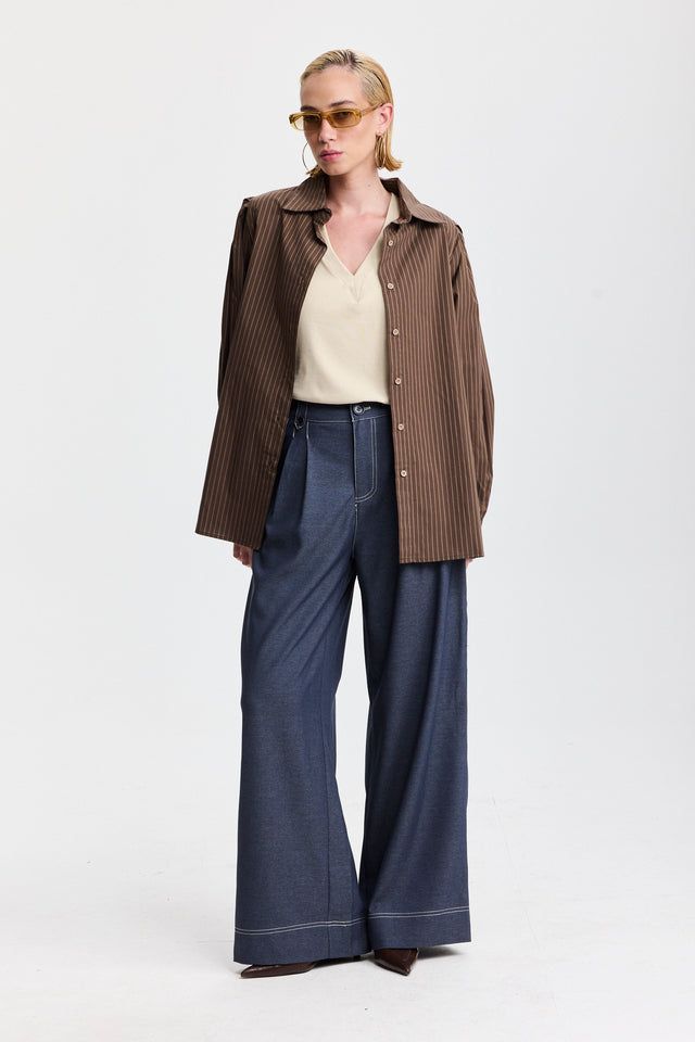 מכנסיים מחוייטים מילקשייק תיפורים קונטרסט כחול עמוק