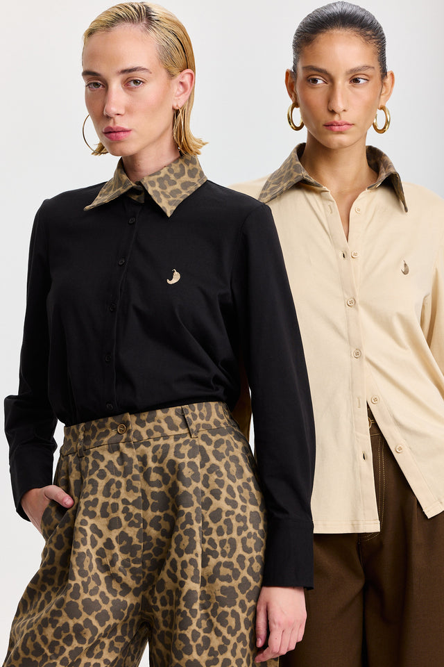 חולצה מכופתרת ספייסי ארוכה כחולה צווארון פסים