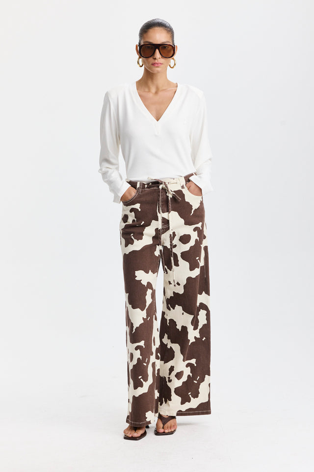 מכנסי ג'ינס טופו גומי קשירה COW