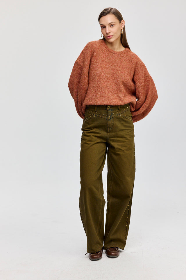 מכנסי ג'ינס ברנדי ניטים ברונזה