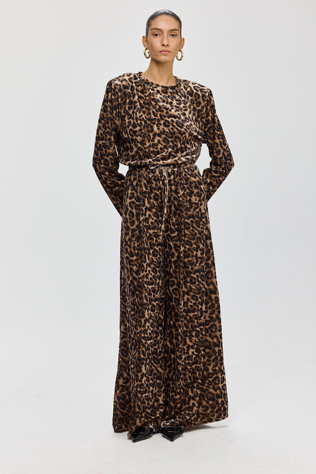 מכנסי ספיריט מתרחבים קטיפה דיטייל מחוייט מנומרים