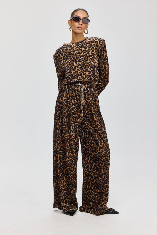 מכנסי ספיריט מתרחבים קטיפה דיטייל מחוייט מנומרים