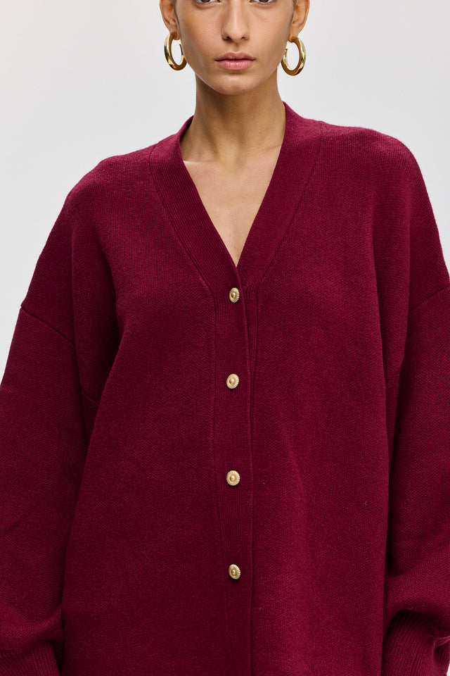 קרדיגן פרזנט סוודר שרוולים תפוחים בורגנדי