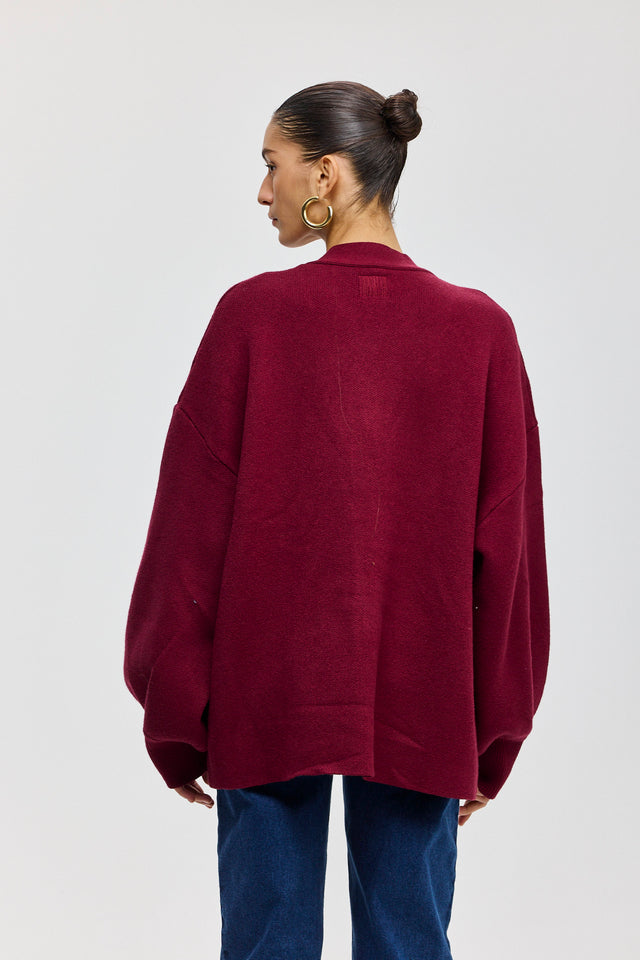 קרדיגן פרזנט סוודר שרוולים תפוחים בורגנדי