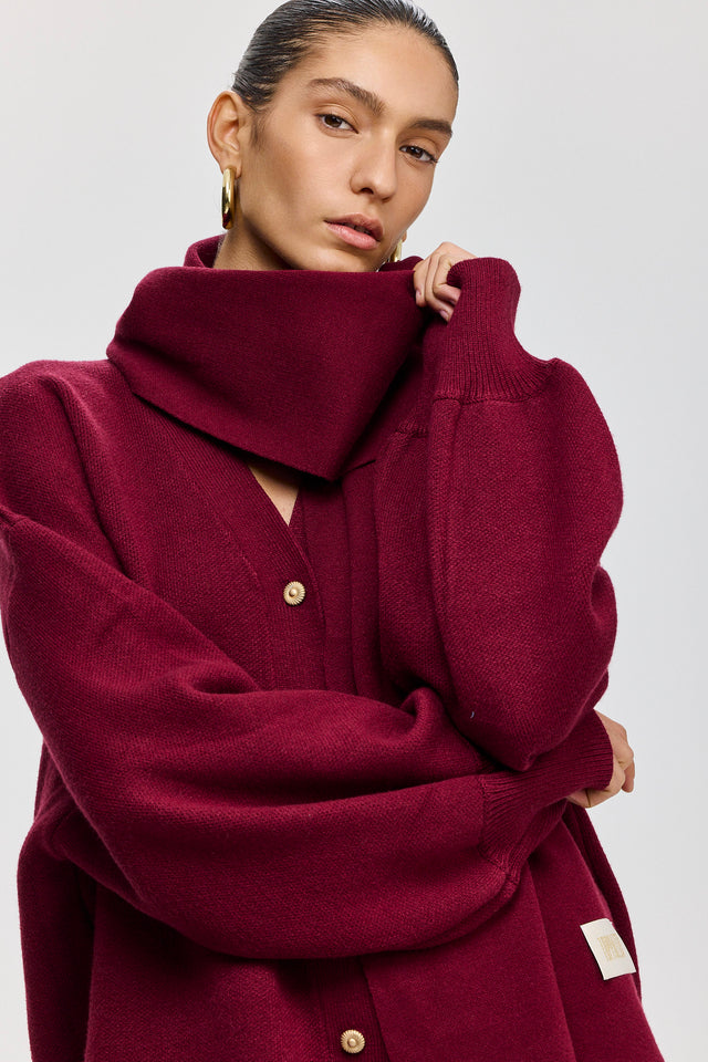 קרדיגן פרזנט סוודר שרוולים תפוחים בורגנדי