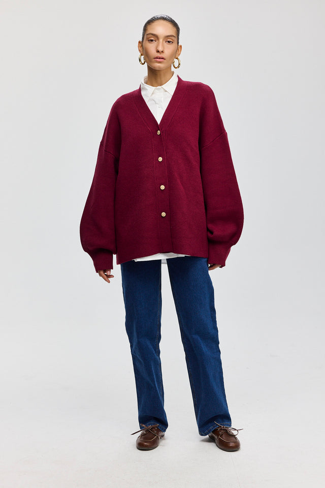 קרדיגן פרזנט סוודר שרוולים תפוחים בורגנדי