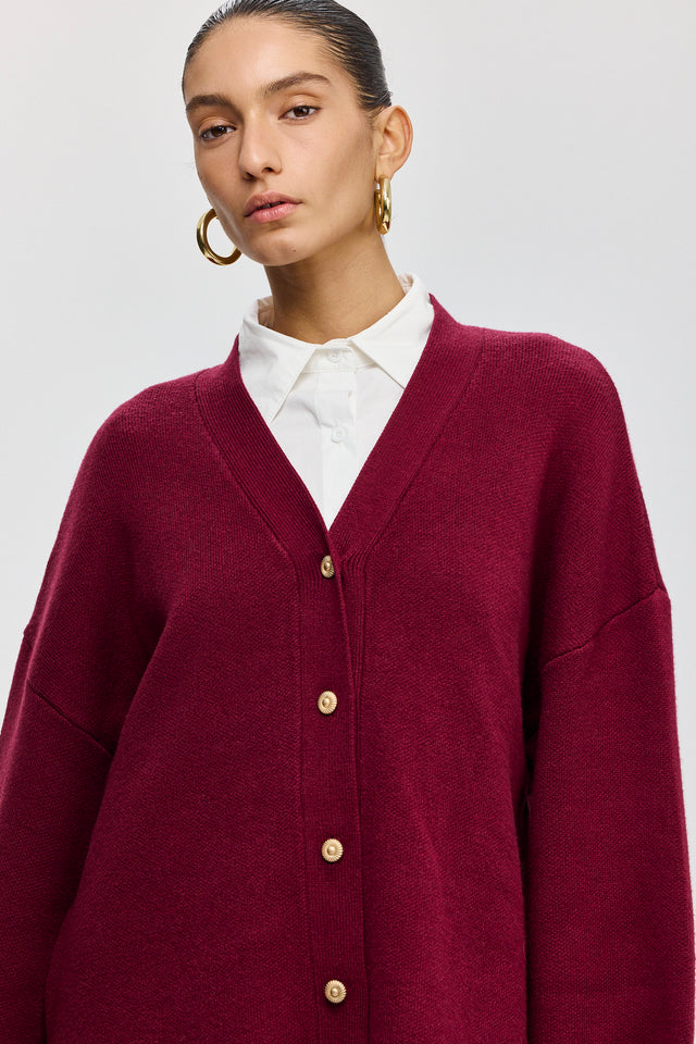 קרדיגן פרזנט סוודר שרוולים תפוחים בורגנדי
