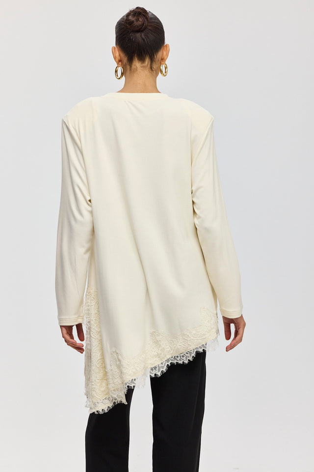 חולצת טוניקה פאמפקין אסימטרית תחרה שמנת