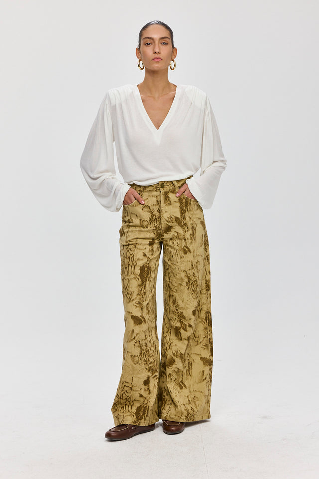 מכנסי ג'ינס מתרחבים נחש חאקי