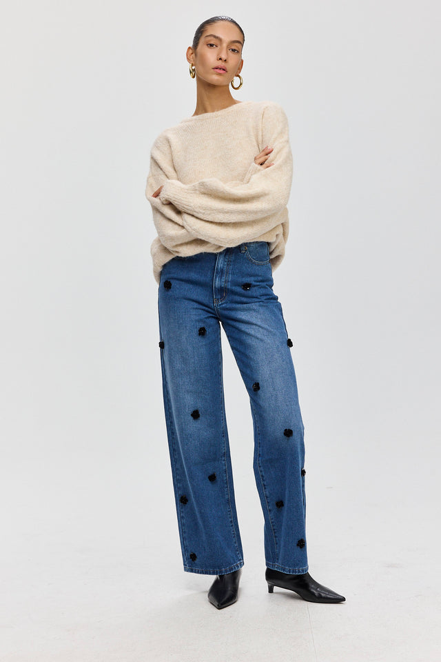 מכנסי ג'ינס פלוראל וואש כחול