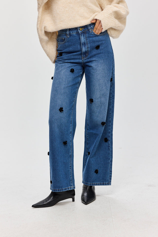 מכנסי ג'ינס פלוראל וואש כחול