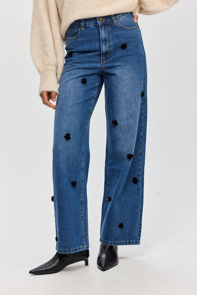 מכנסי ג'ינס פלוראל וואש כחול