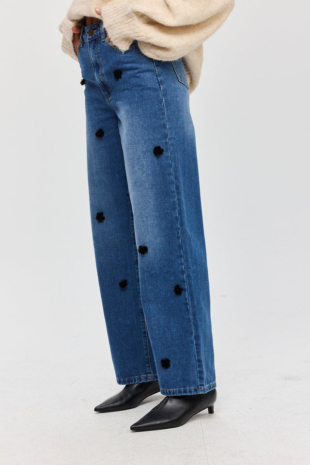 מכנסי ג'ינס פלוראל וואש כחול