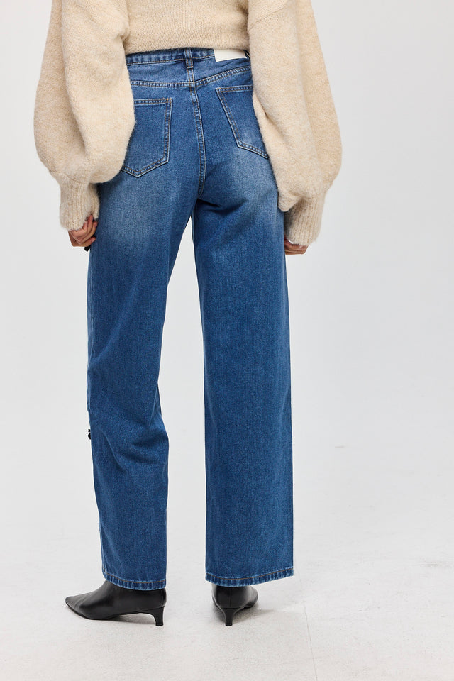 מכנסי ג'ינס פלוראל וואש כחול