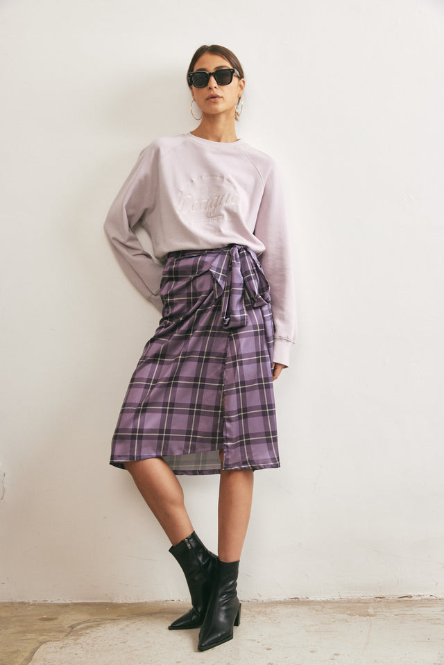 חצאית מעטפת מיאגי משבצות סגולה