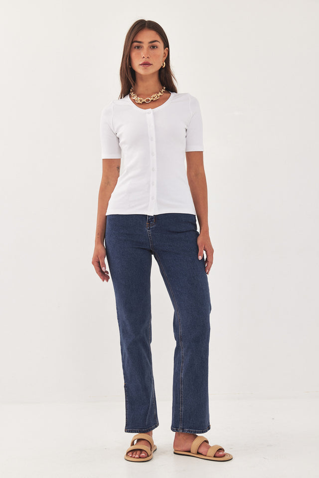 חולצת ריב מכופתרת קצרה לבנה