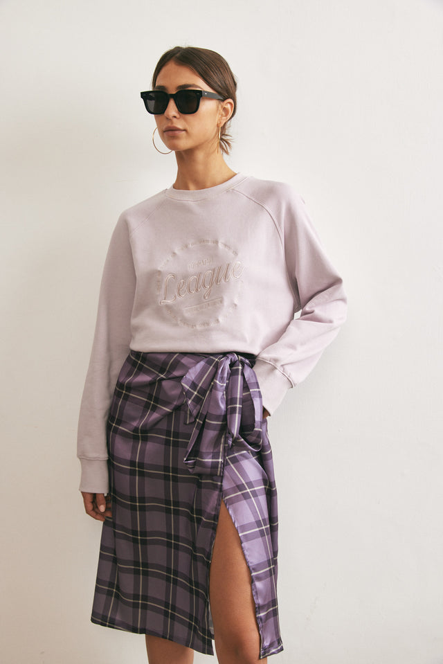 חצאית מעטפת מיאגי משבצות סגולה