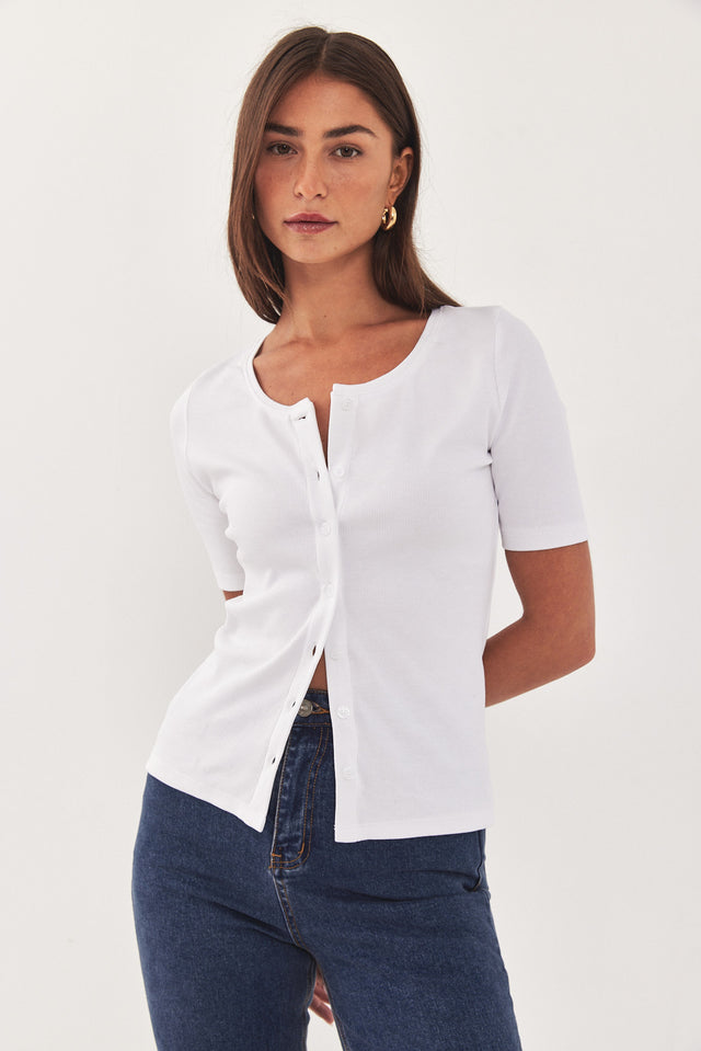 חולצת ריב מכופתרת קצרה לבנה