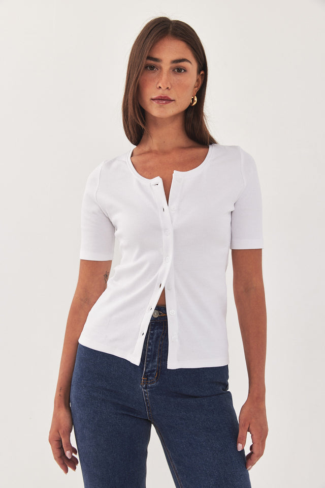 חולצת ריב מכופתרת קצרה לבנה