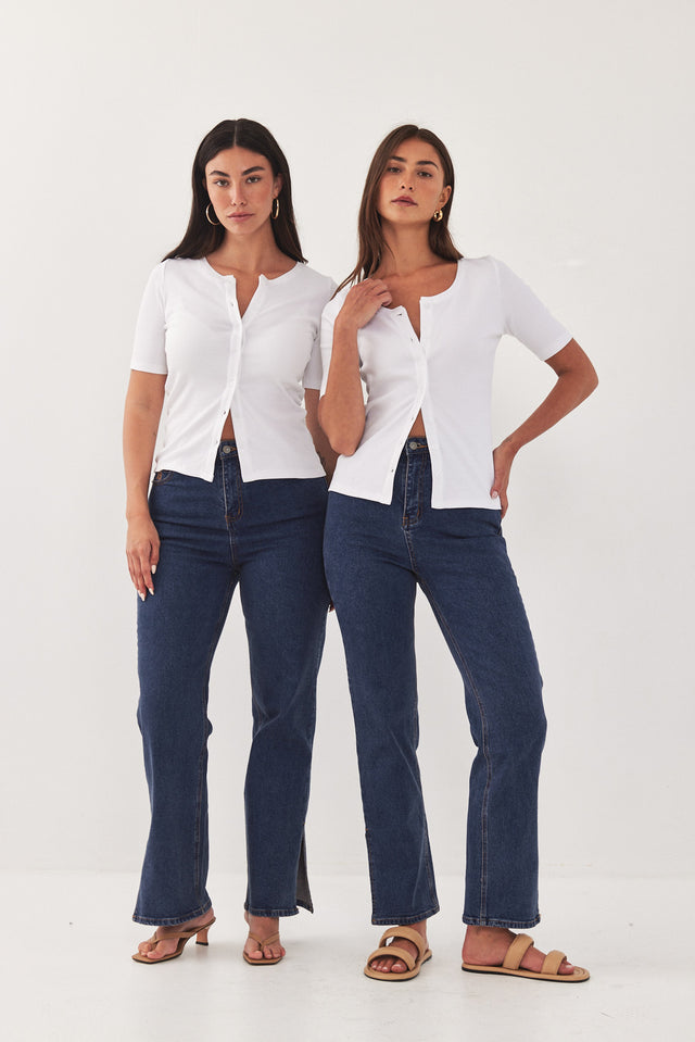 חולצת ריב מכופתרת קצרה לבנה