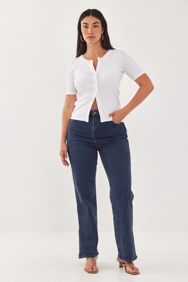 חולצת ריב מכופתרת קצרה לבנה