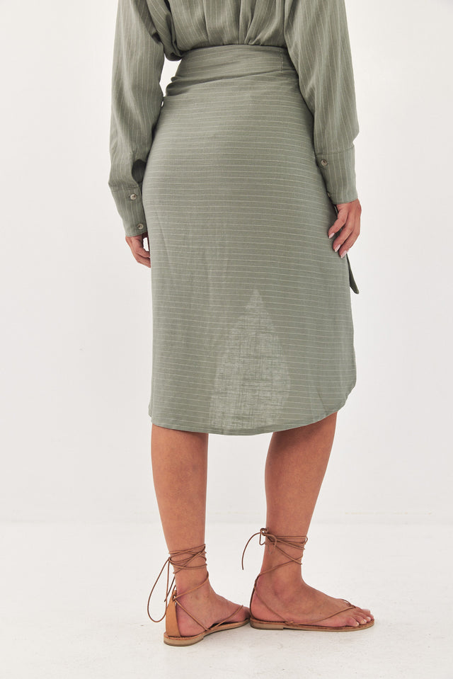 חצאית מעטפת מונאקו פשתן פסים ירוקה