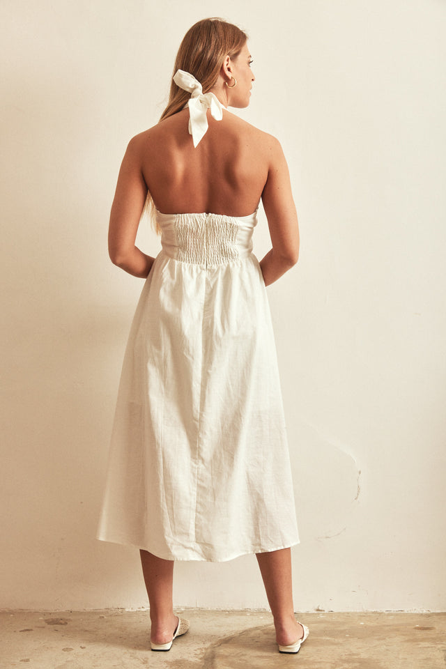 שמלת קשירה ג'ולין מידי לבנה