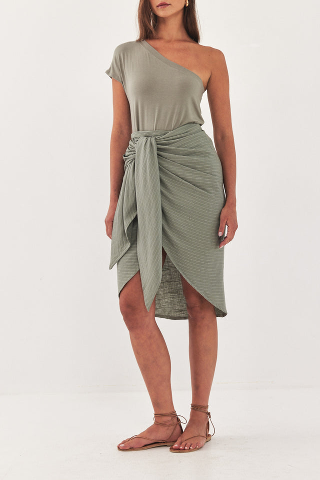 חצאית מעטפת מונאקו פשתן פסים ירוקה