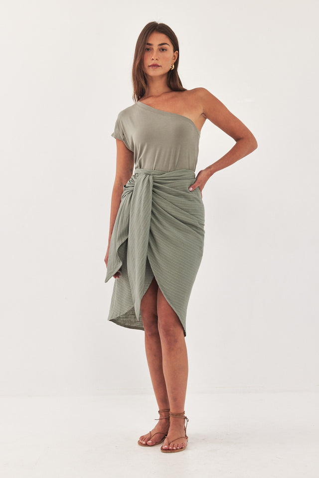 חצאית מעטפת מונאקו פשתן פסים ירוקה