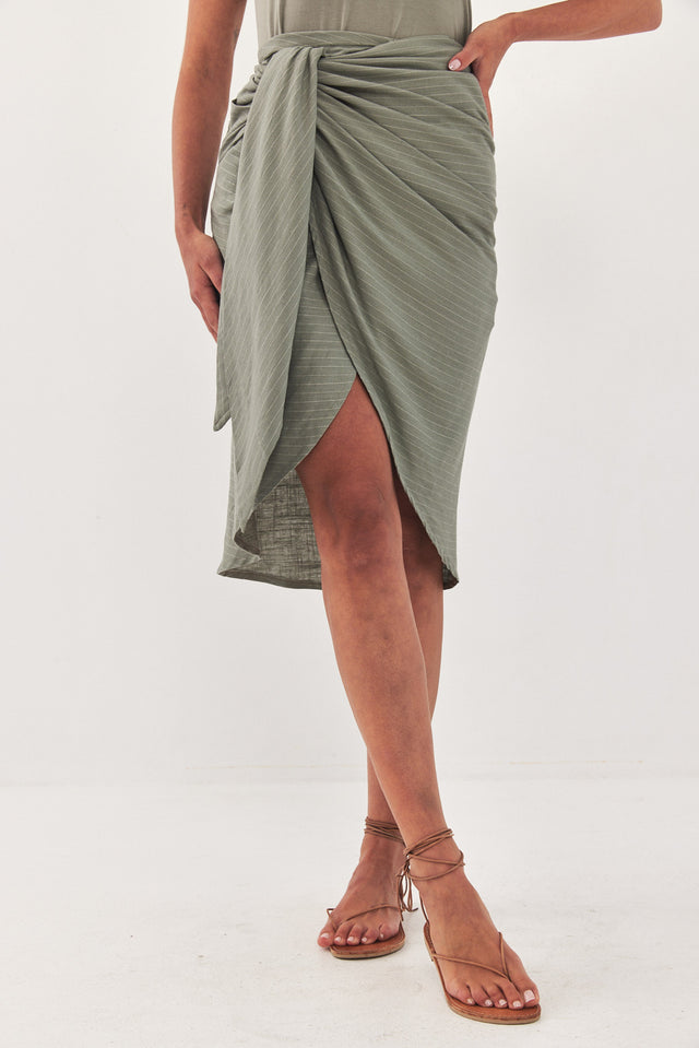 חצאית מעטפת מונאקו פשתן פסים ירוקה