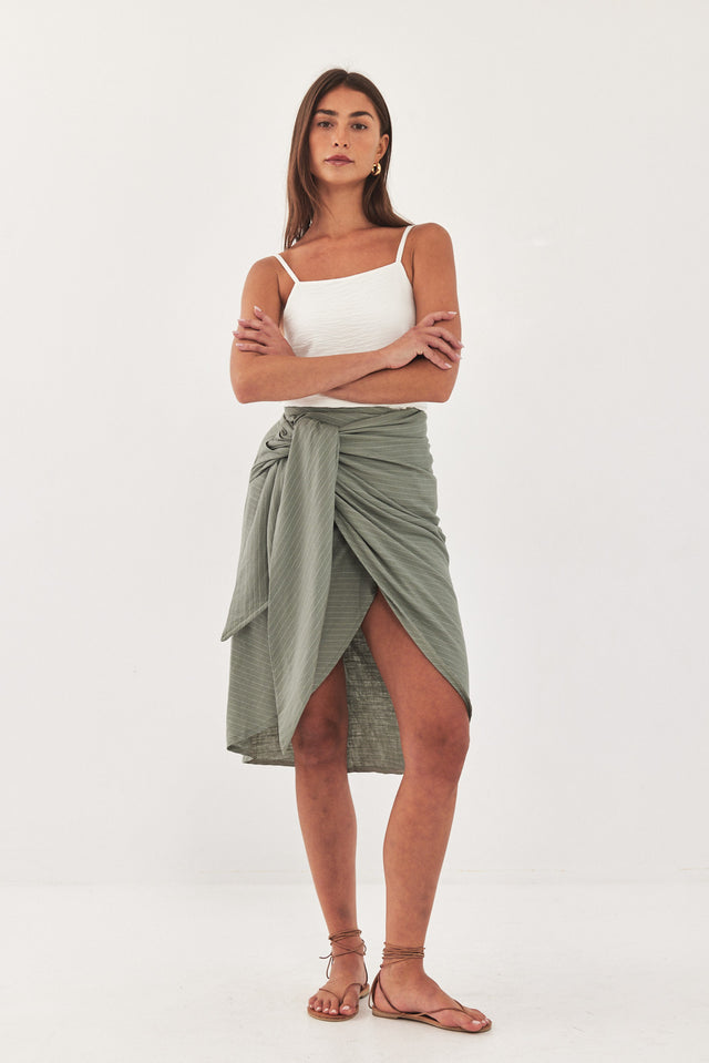 חצאית מעטפת מונאקו פשתן פסים ירוקה