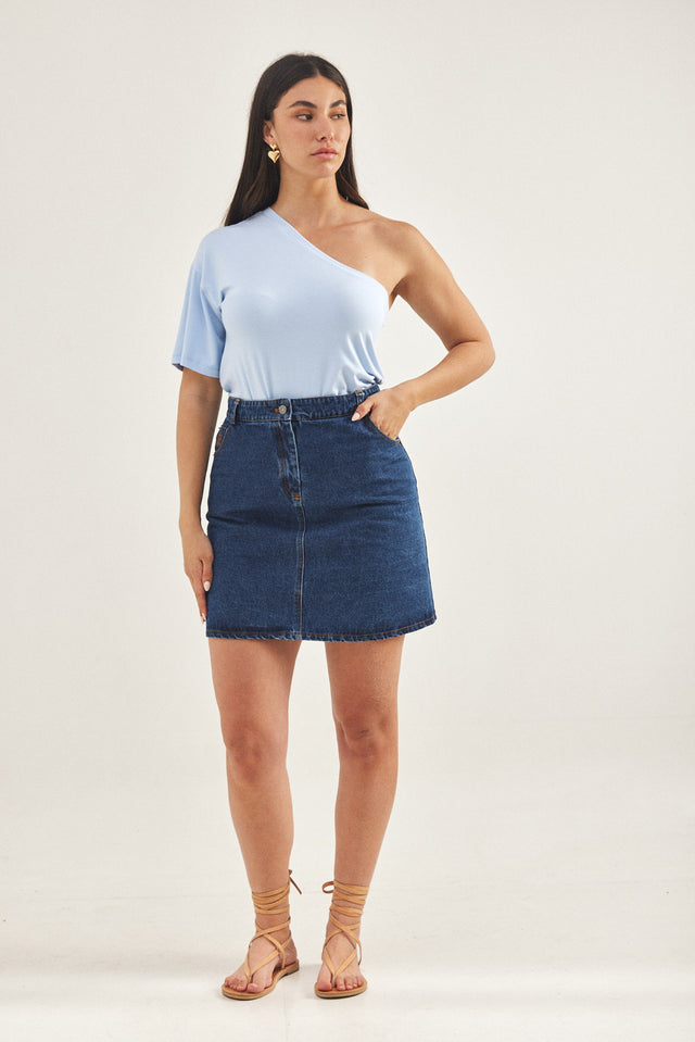 טישרט אוברסייז כתף אחת תכלת