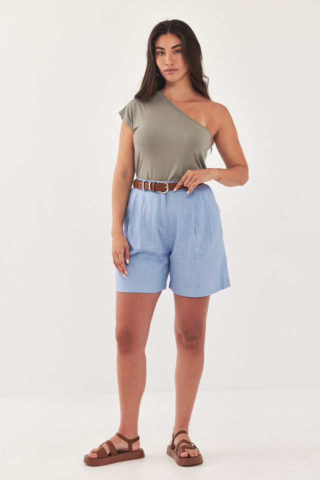 מכנסי ברמודה מחויטים פשתן פסים שחור