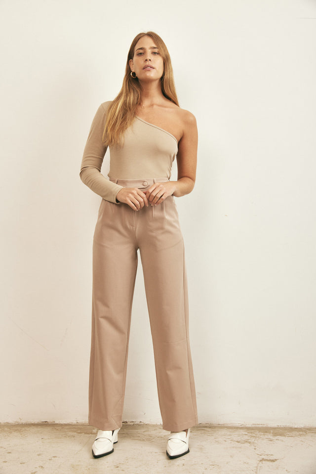 חולצת ריב כתף אחת ארוכה קאמל