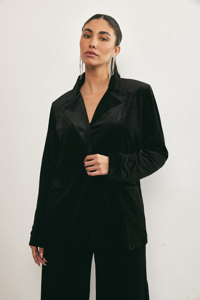 ז'קט בלייזר קטיפה שחור