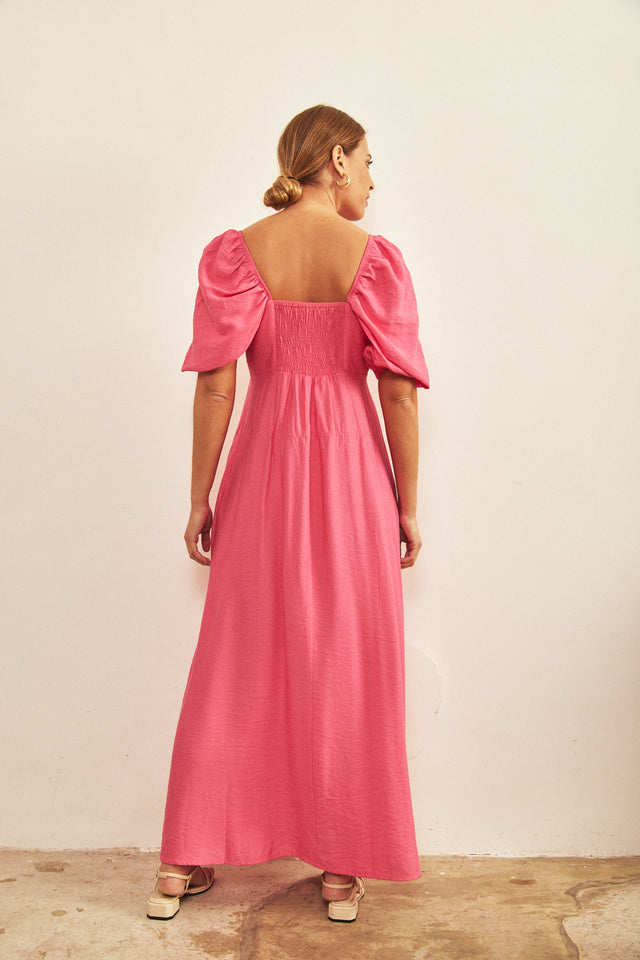 שמלת שרוולים תפוחים בלה ורודה