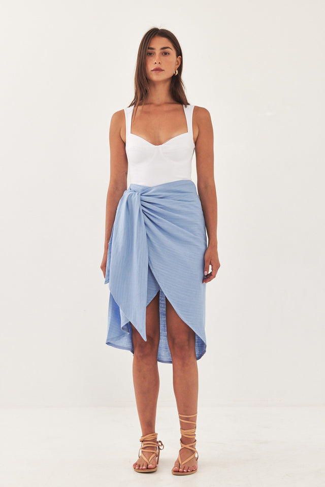 חצאית מעטפת מונאקו פשתן פסים תכלת