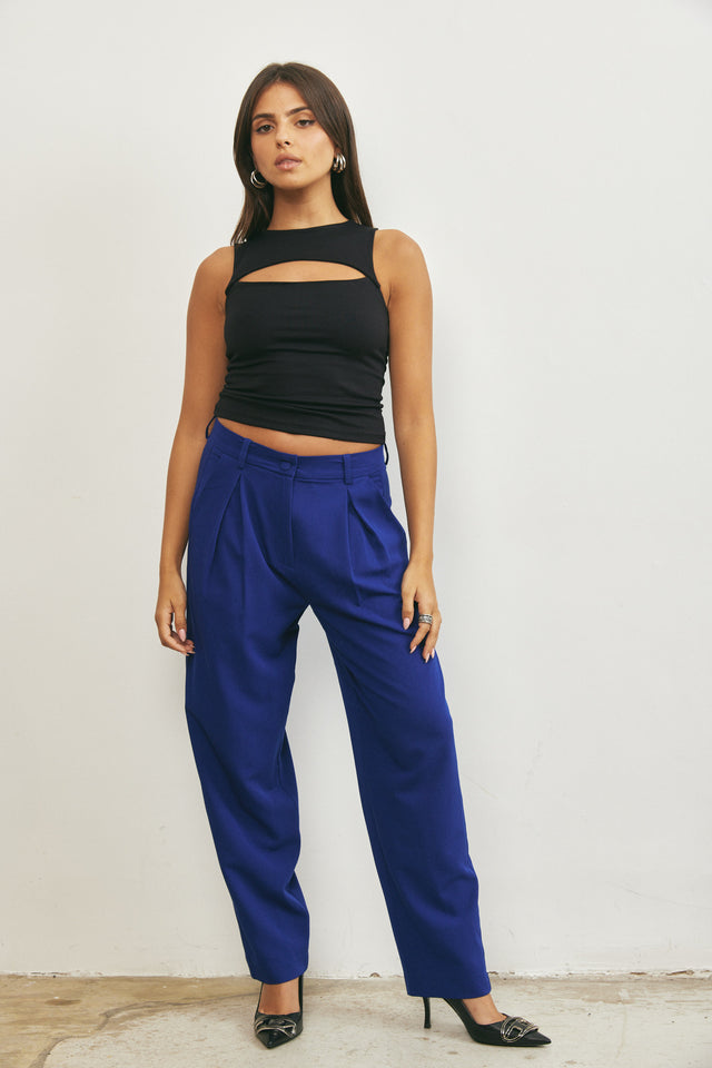 מכנסיים מחויטים מותניים נמוכות כחול רויאל