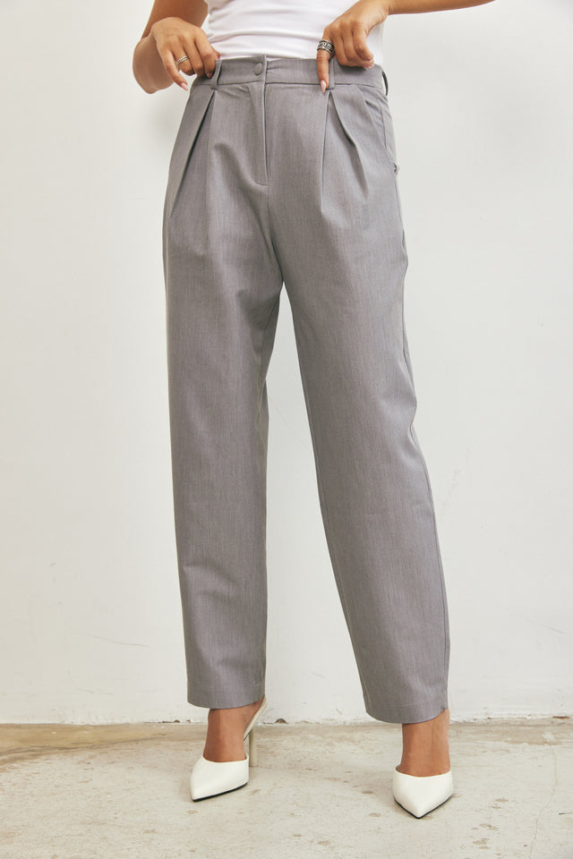 מכנסיים מחויטים מותניים נמוכות אפור קלאסי