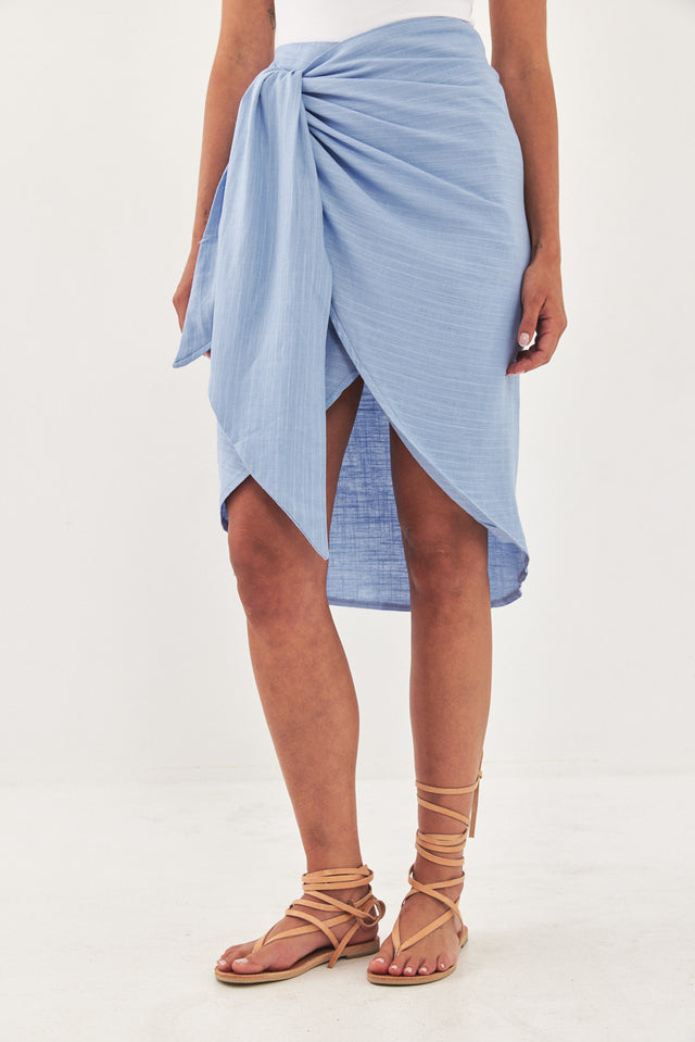 חצאית מעטפת מונאקו פשתן פסים תכלת