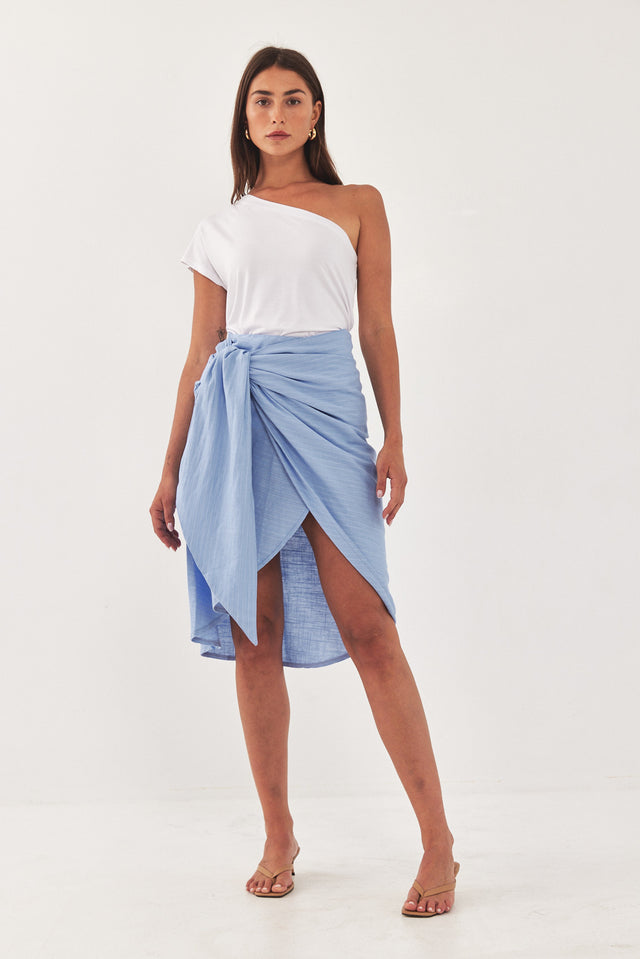 חצאית מעטפת מונאקו פשתן פסים תכלת