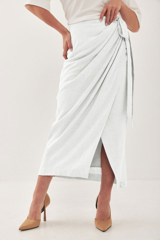 חצאית מעטפת פשתן HOLIDAY לבנה